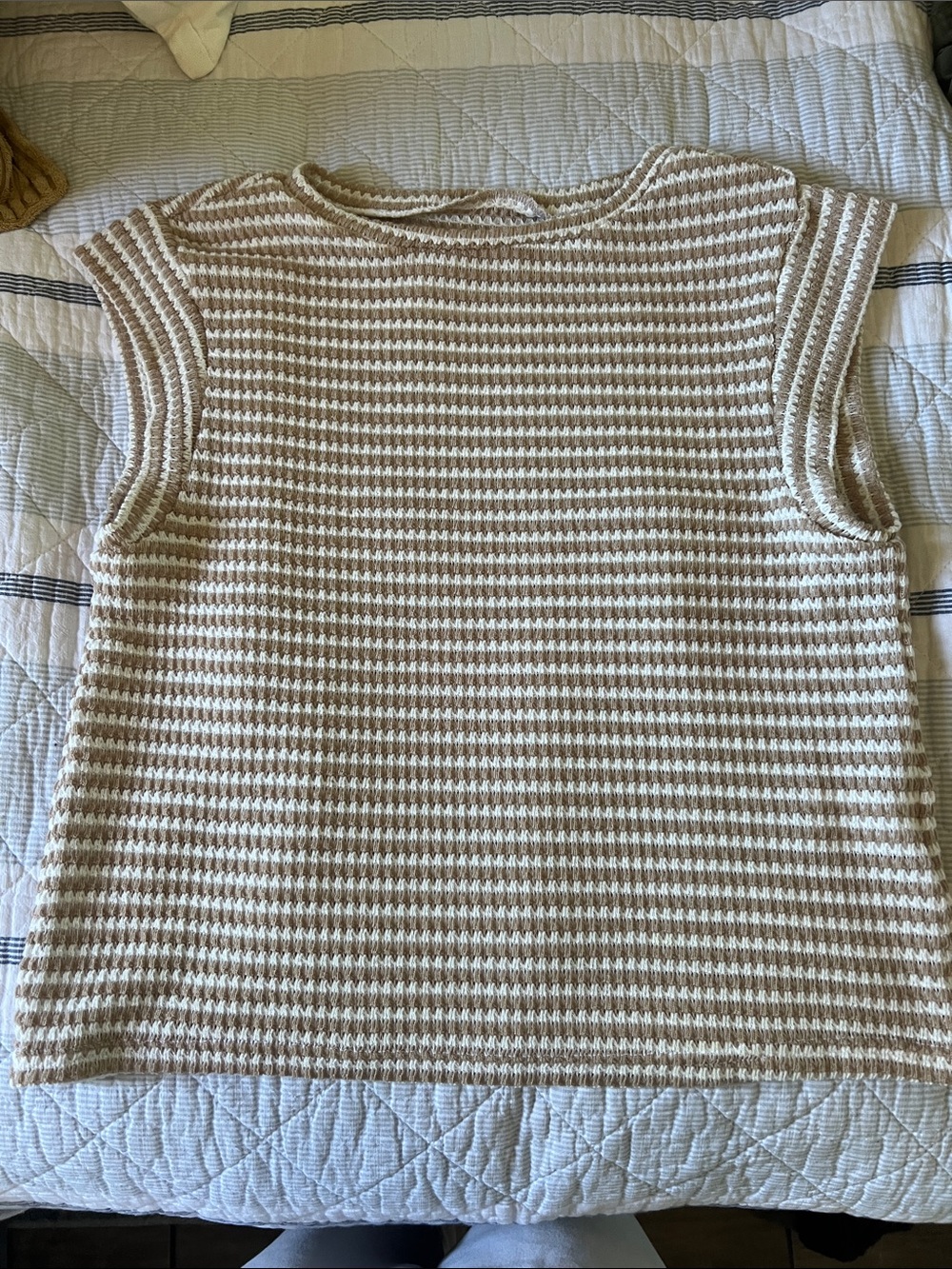 SHEIN Cream & Tan Striped Knit Tank Top